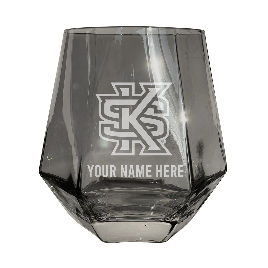 Kennesaw State University Customizable Stemless Diamond Wine Glass Engraved 10 oz Officially Licensed Collegiate Product Image 1