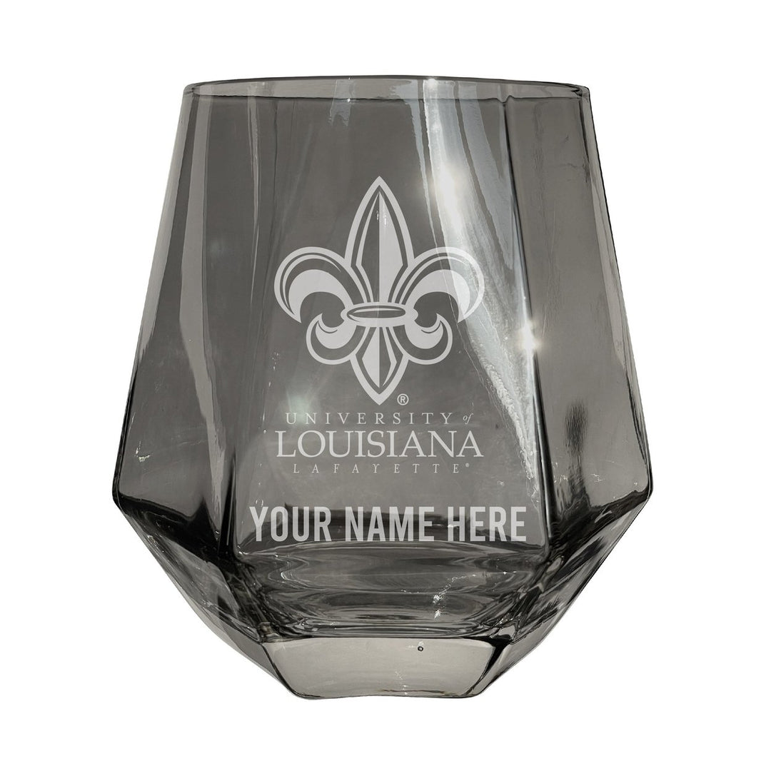 Louisiana at Lafayette Customizable Stemless Diamond Wine Glass Engraved 10 oz Officially Licensed Collegiate Product Image 1