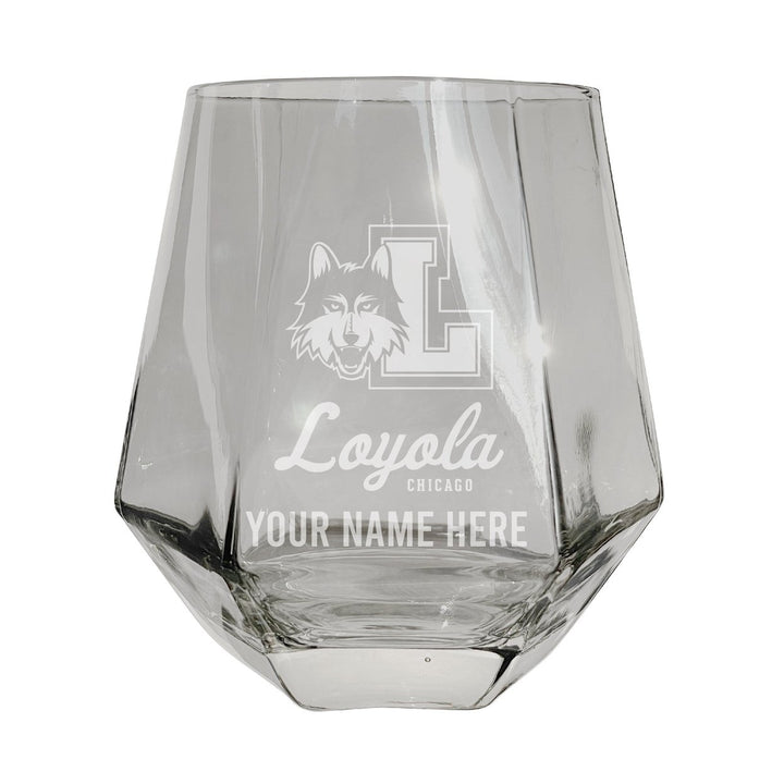 Loyola University Ramblers Customizable Stemless Diamond Wine Glass Engraved 10 oz Officially Licensed Collegiate Image 1