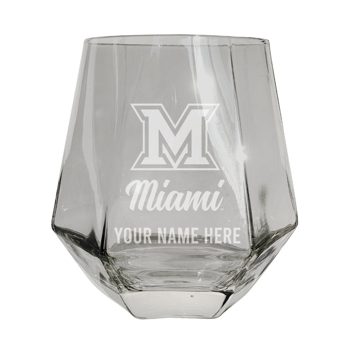 Miami University of Ohio Customizable Stemless Diamond Wine Glass Engraved 10 oz Officially Licensed Collegiate Product Image 1