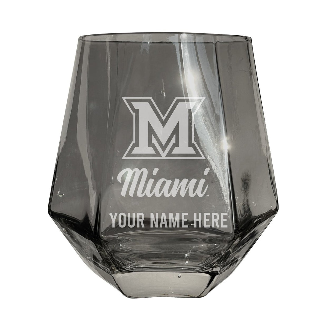 Miami University of Ohio Customizable Stemless Diamond Wine Glass Engraved 10 oz Officially Licensed Collegiate Product Image 2