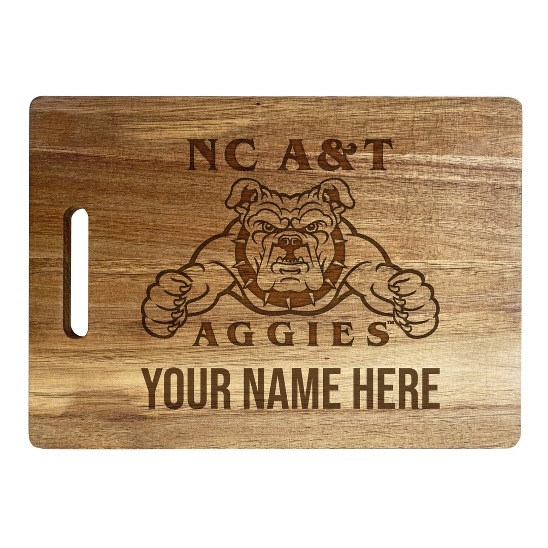 North Carolina AandT State Aggies Customizable Engraved Wooden Cutting Board 10" x 14" Acacia Wood Officially Licensed Image 1