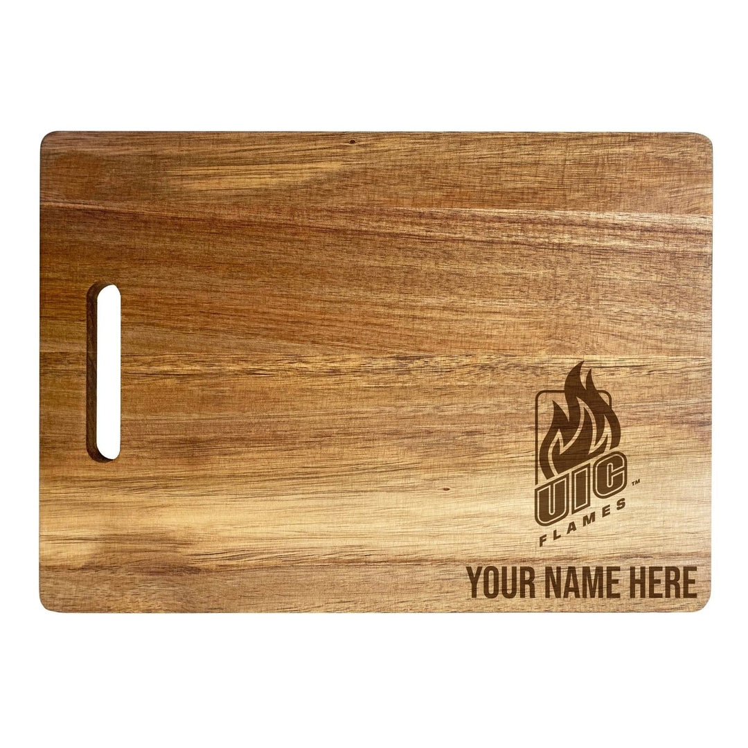 University of Illinois at Chicago Customizable Engraved Wooden Cutting Board 10" x 14" Acacia Wood Officially Licensed Image 1