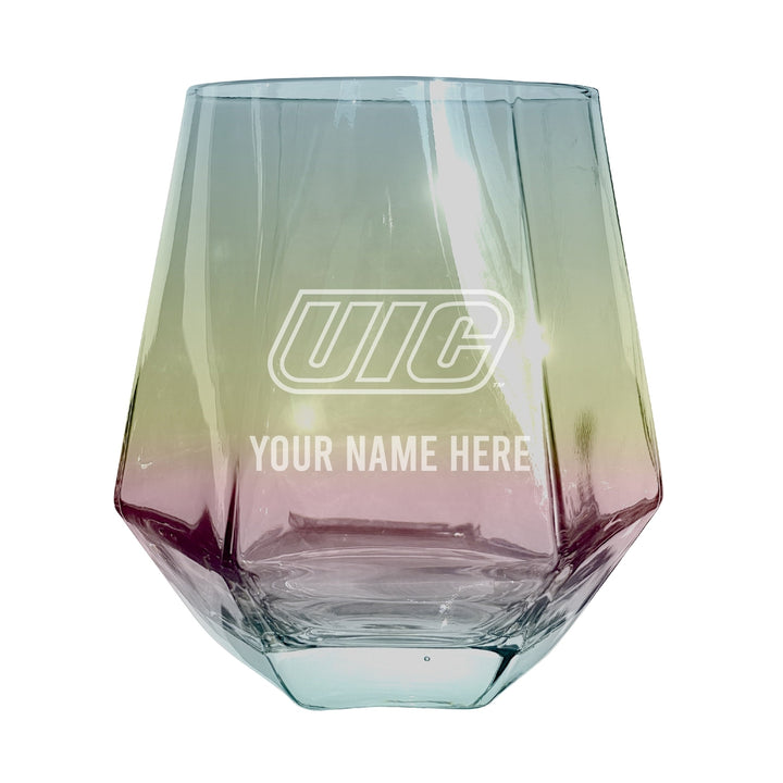 University of Illinois at Chicago Customizable Stemless Diamond Wine Glass Engraved 10 oz Officially Licensed Collegiate Image 1