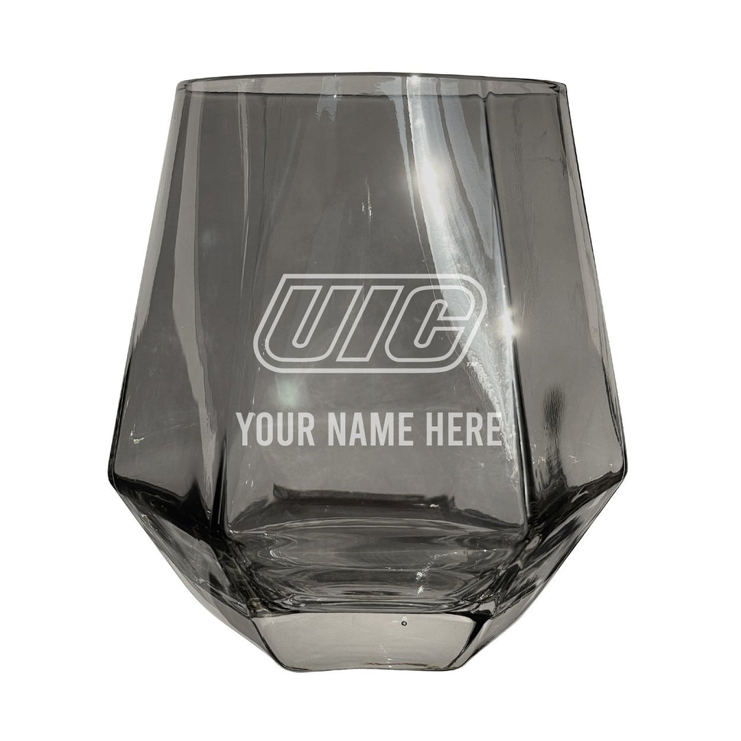 University of Illinois at Chicago Customizable Stemless Diamond Wine Glass Engraved 10 oz Officially Licensed Collegiate Image 1