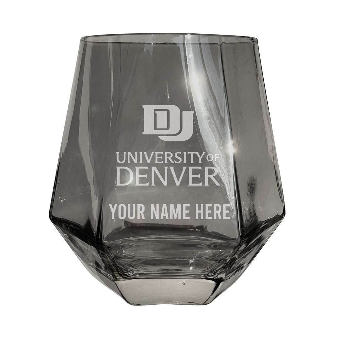 University of Denver Pioneers Customizable Stemless Diamond Wine Glass Engraved 10 oz Officially Licensed Collegiate Image 1