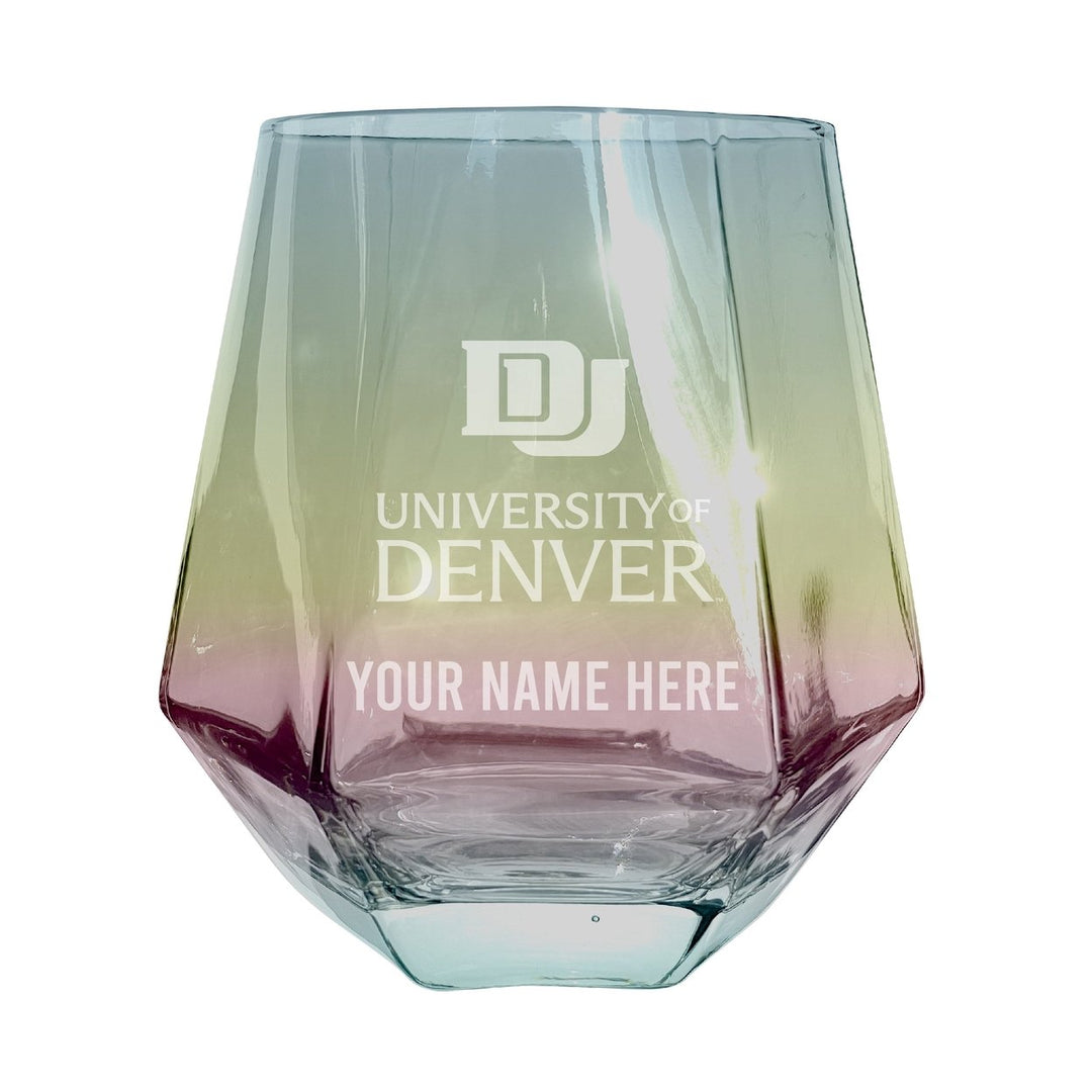 University of Denver Pioneers Customizable Stemless Diamond Wine Glass Engraved 10 oz Officially Licensed Collegiate Image 3