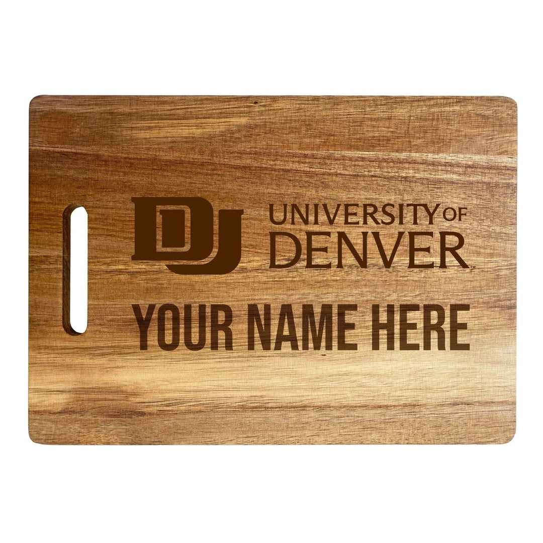 University of Denver Pioneers Customizable Engraved Wooden Cutting Board 10" x 14" Acacia Wood Officially Licensed Image 1