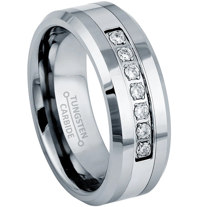 Paris Jewelry Tungsten Diamond Wedding Band 8mm Unisex Silver Ring Image 1