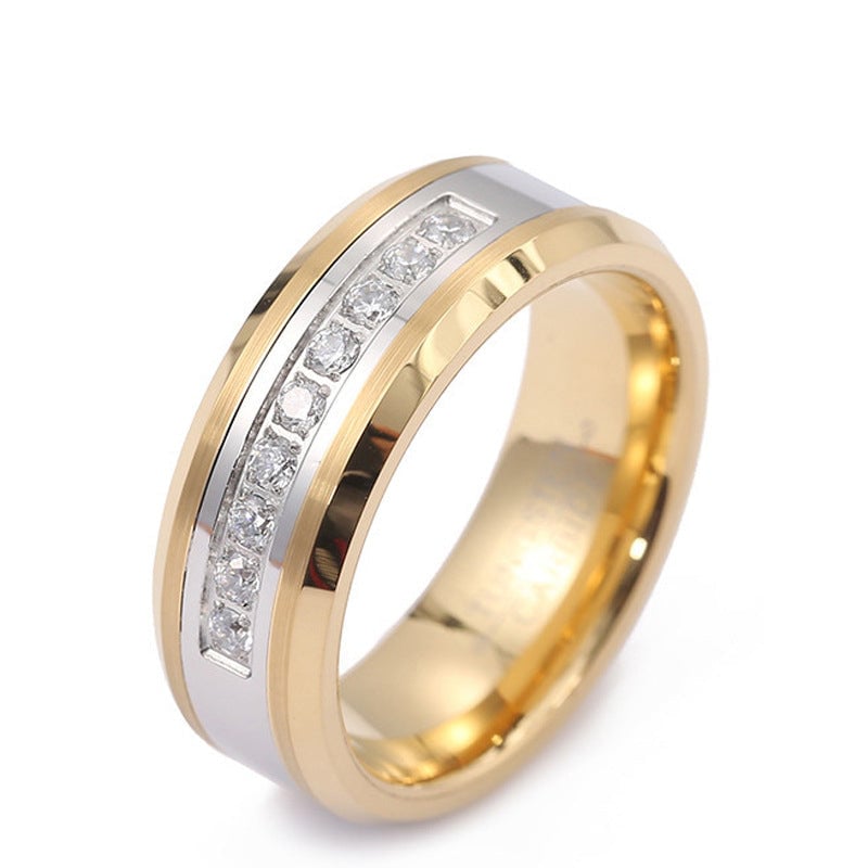 Paris Jewelry Yellow Tungsten Wedding Band Ring 8mm Created Diamond Unisex Image 1