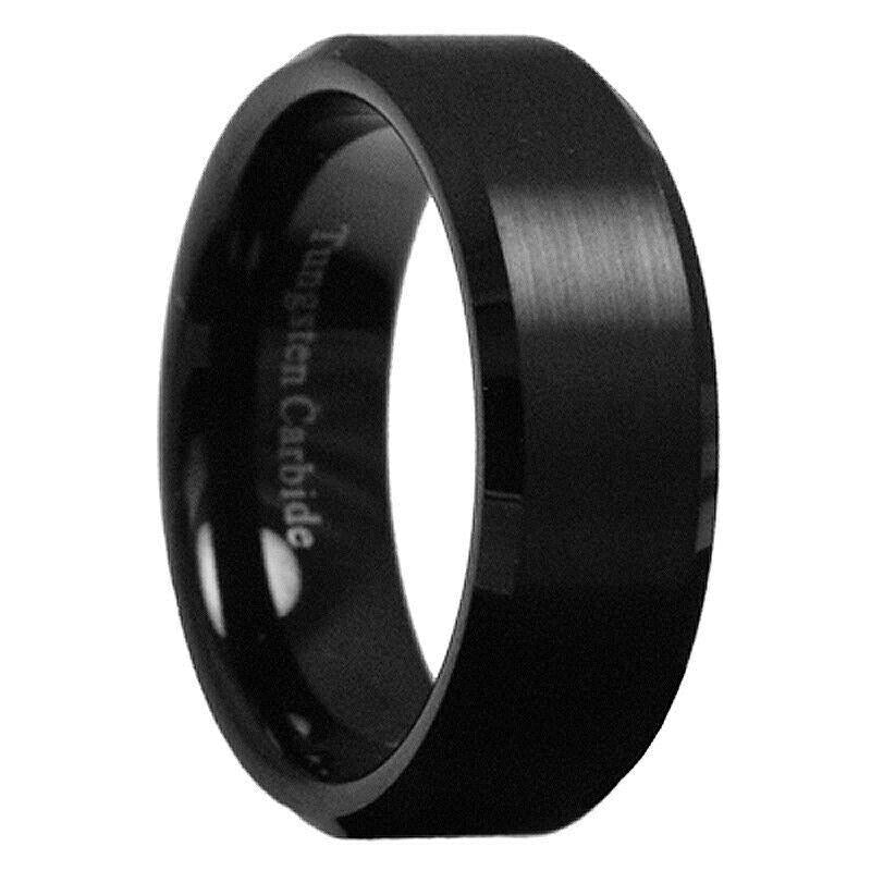 Paris Jewelry Tungsten Silver Brushed 8mm Wedding Band Unisex Ring Black Image 1