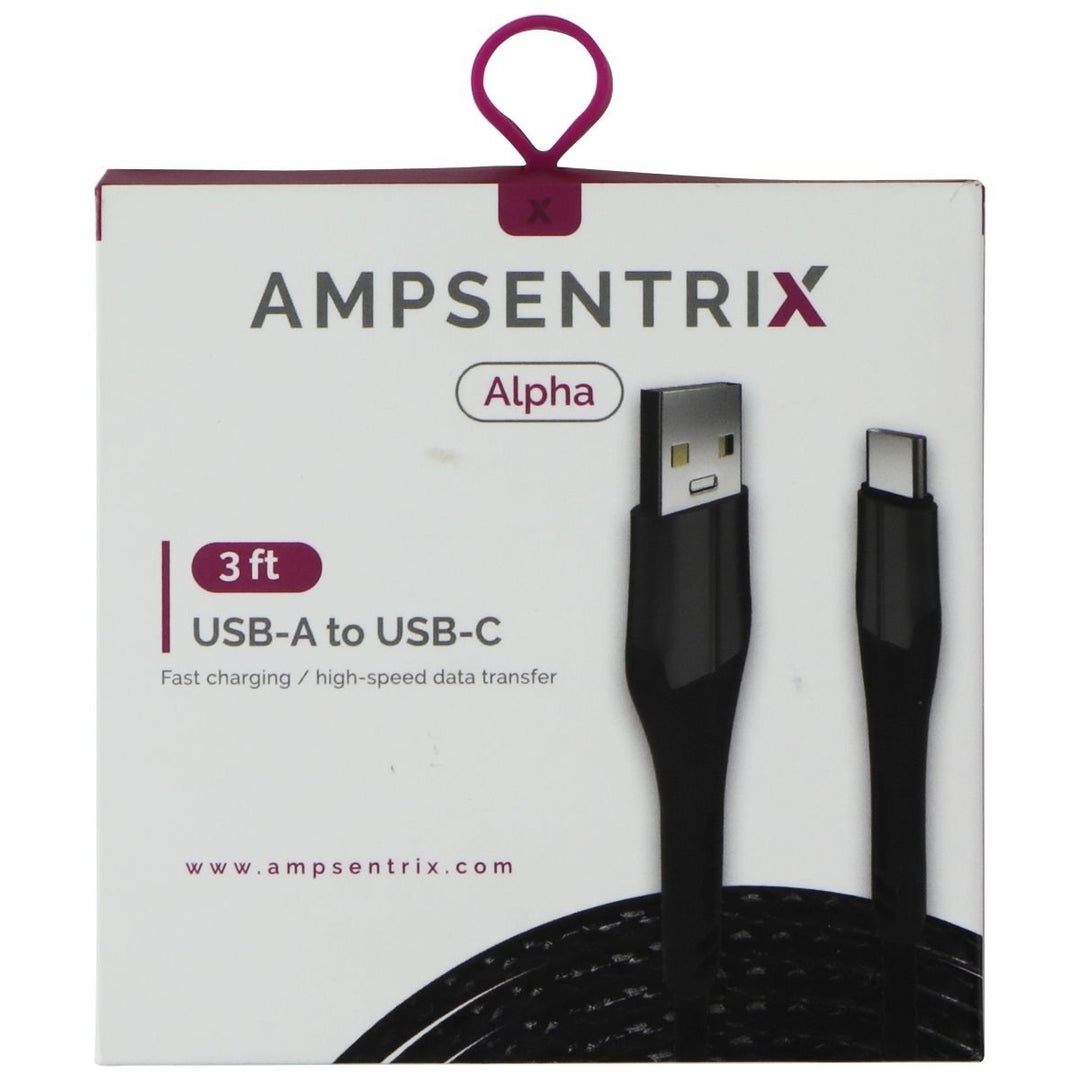 AmpSentrix Alpha (3-FT) USB-A to USB-C Charge/Sync Cable - Black Image 1