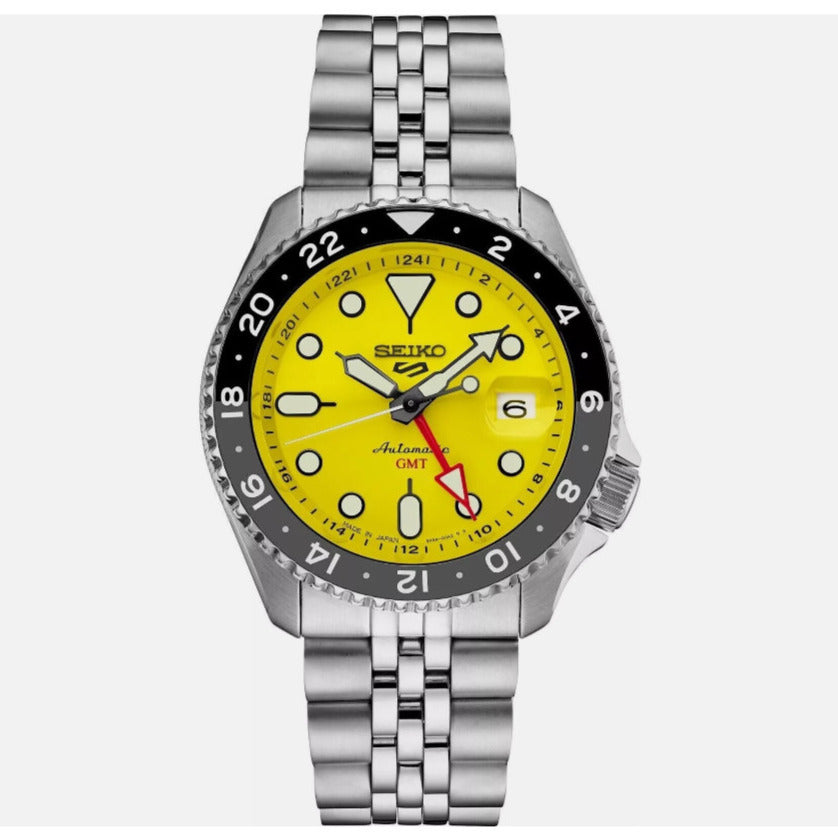 Seiko Mens 5 Sport Automatic GMT Steel Band Yellow Dial Watch SSK017 Japan Image 1