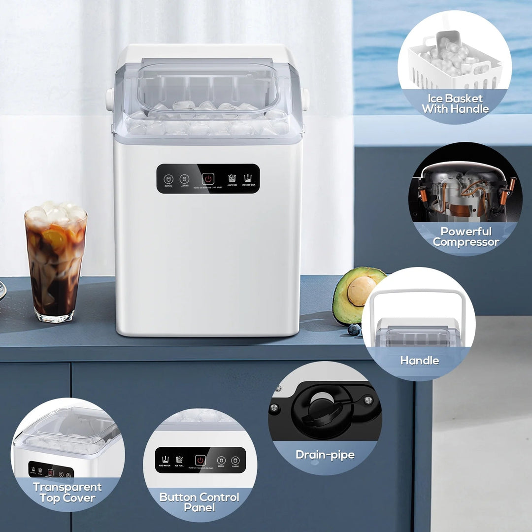 Countertop Portable Ice Maker Self-Cleaning with Handle Ice Scoop 2 Sizes of Bullet Ice Cubes for Image 3