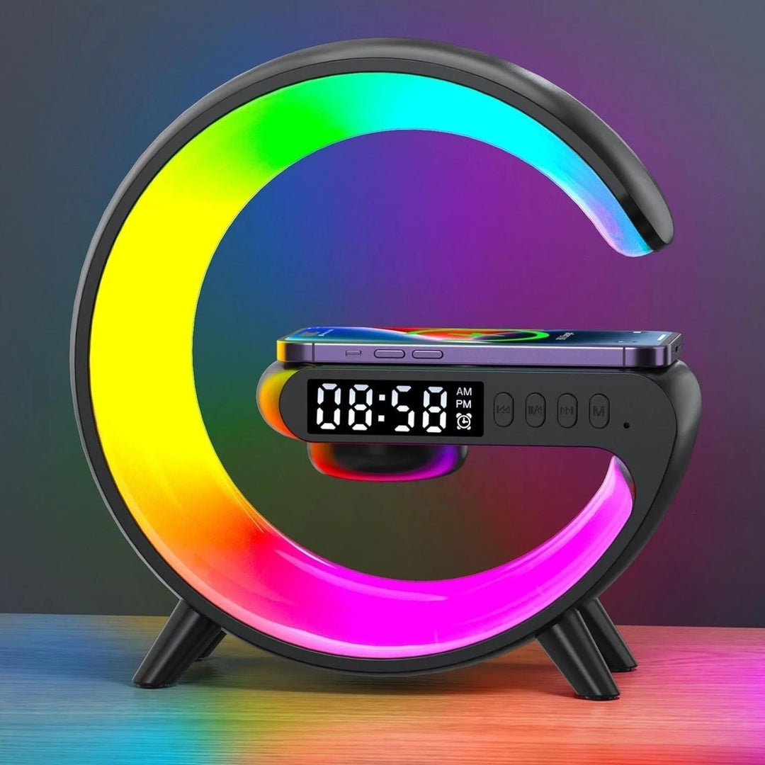 Wireless Charger Lamp with Bluetooth Speaker Music Clock Alarm Key and APP Control Image 3