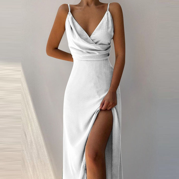 V-Neck Slip Dress Low Cut Printed Slit Dress Image 9