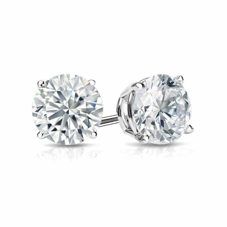 Paris Jewelry 14k White Gold Created Diamond Stud Earrings 4mm Push Back Image 1