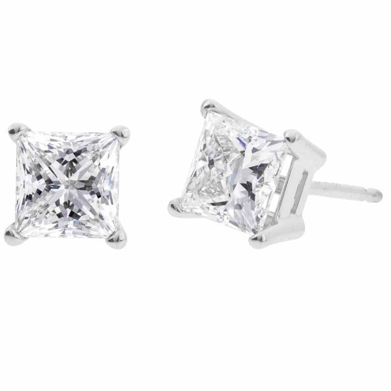 Paris Jewelry 14k White Gold 3mm Created Diamond Princess Stud Earrings Image 1