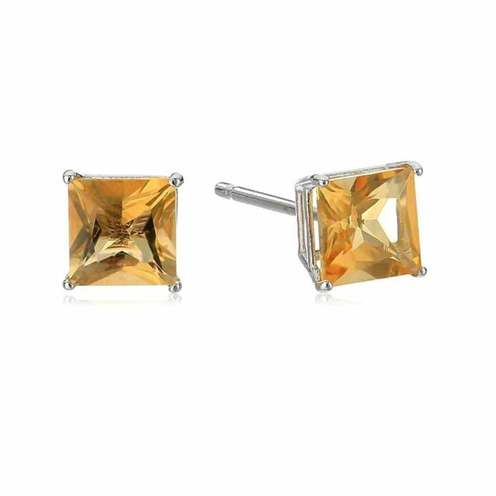 Paris Jewelry 14k White Gold Push Back Stud Earrings 4mm Created Citrine Sapphire Image 1