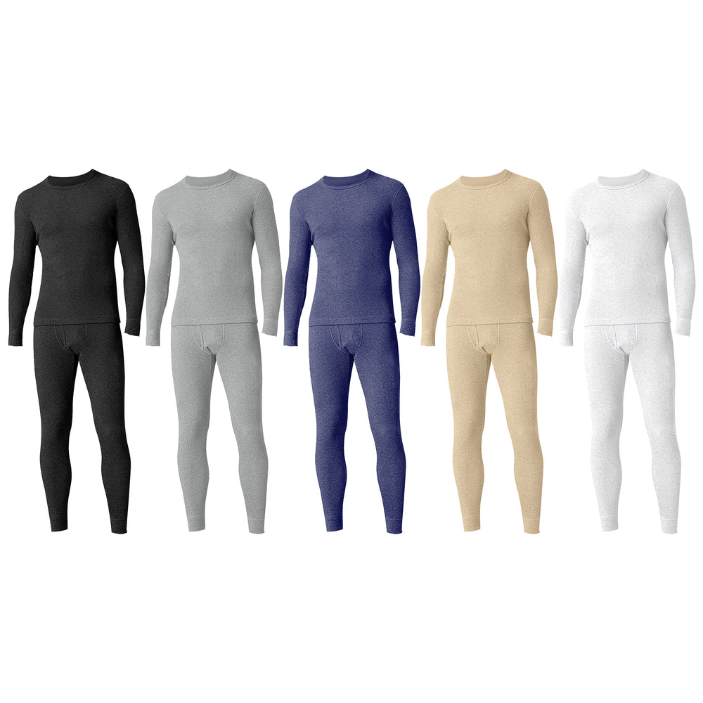 Mens Super-Soft Cotton Waffle Knit Winter Thermal Underwear Set Multi-Set Image 2