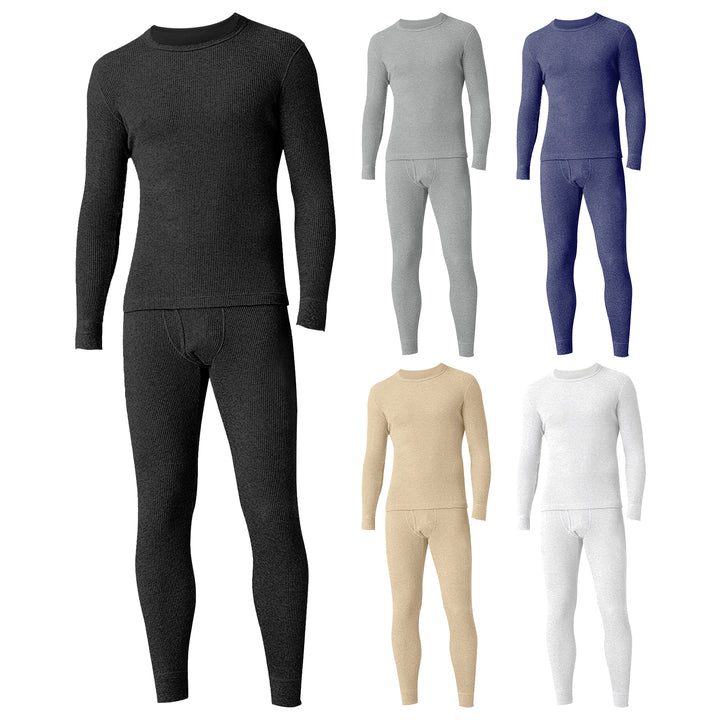 Mens Super-Soft Cotton Waffle Knit Winter Thermal Underwear Set Multi-Set Image 1