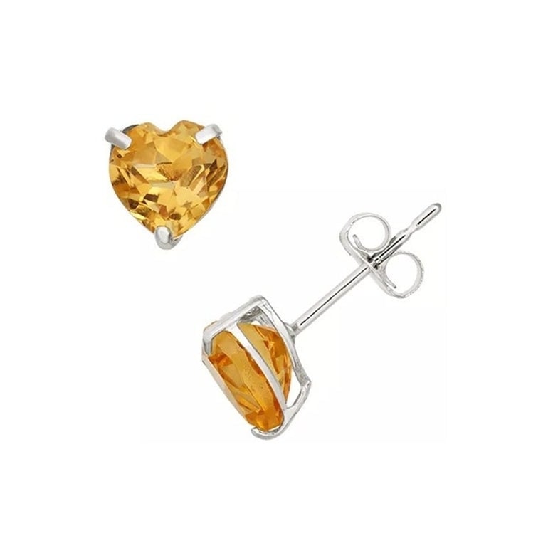 Paris Jewelry 14k White Gold Heart Citrine Sapphire Stud Earrings 4mm Image 1