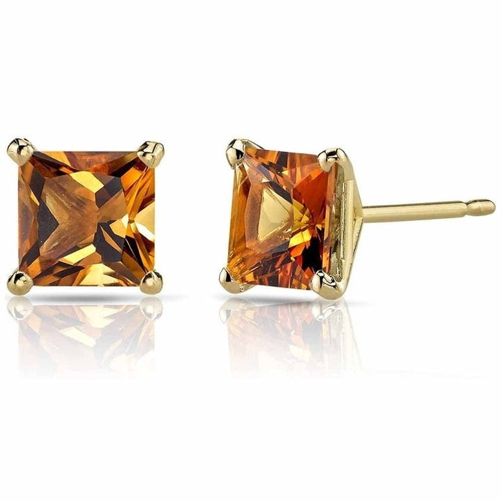 Paris Jewelry 14k Yellow Gold 4mm Princess Created Citrine Sapphire Studs Image 1