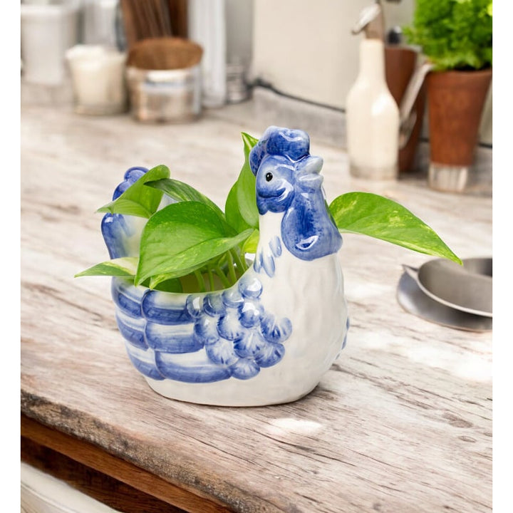 Ceramic Dutch Blue Rooster Planter 5.3 in  Mom Image 1