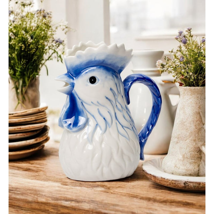 Ceramic Dutch Blue Rooster Pitcher Vase 6.75in Gift Image 1