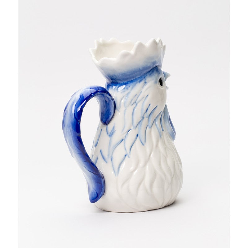 Ceramic Dutch Blue Rooster Pitcher Vase 6.75in Gift Image 2