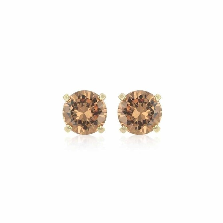 Paris Jewelry 14k Yellow Gold Champagne Sapphire Stud Earrings 3mm Push Back Image 1