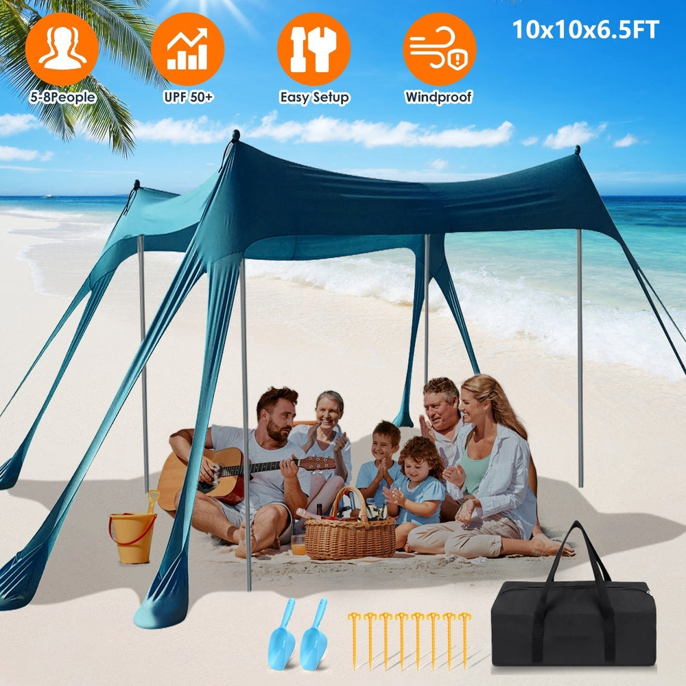 10x10 Beach Canopy Tent UPF50+ UV Protection Portable Sun Shelter Blue Image 2