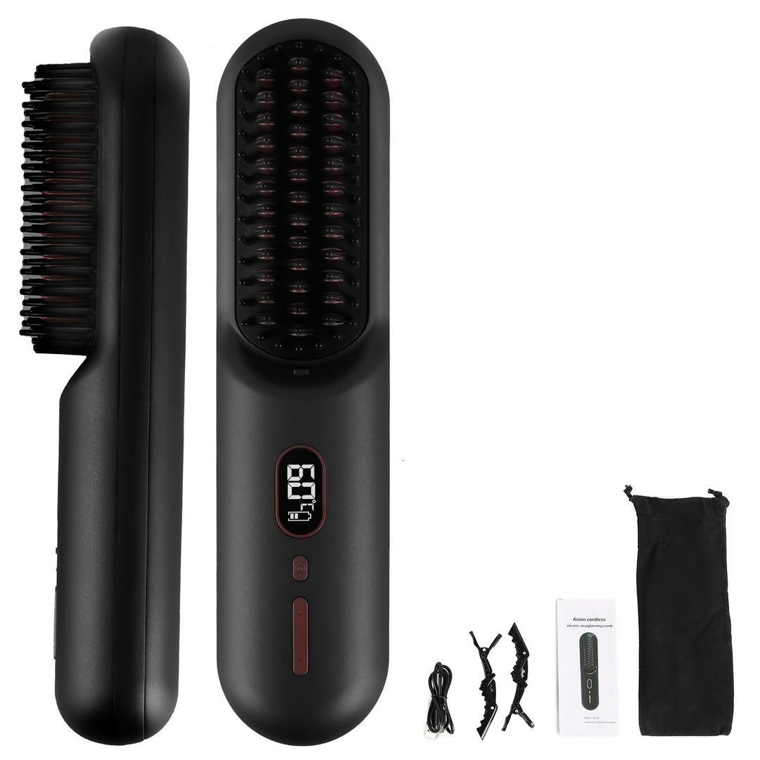 Cordless Hair Straightener Brush Mini Rechargeable Anti-Scald 12 Heat Levels Image 2