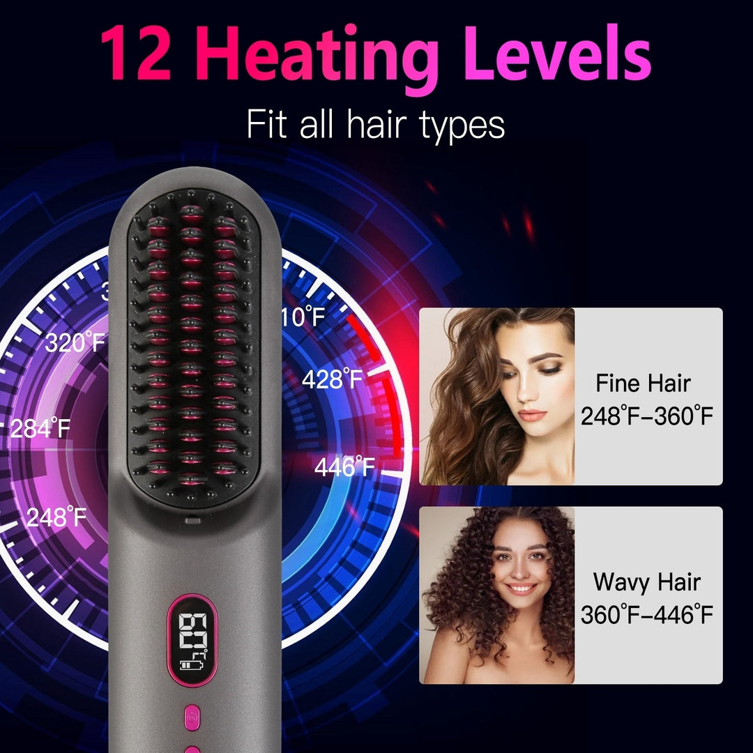 Cordless Hair Straightener Brush Mini Rechargeable Anti-Scald 12 Heat Levels Image 6