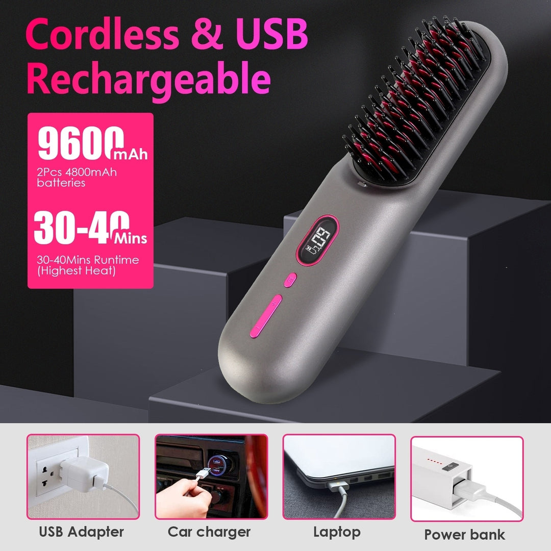 Cordless Hair Straightener Brush Mini Rechargeable Anti-Scald 12 Heat Levels Image 8