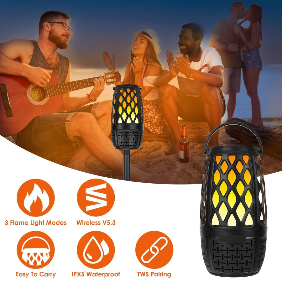 4 In 1 Wireless Outdoor Speaker IPX5 Waterproof LED Flame Speaker Black Image 1