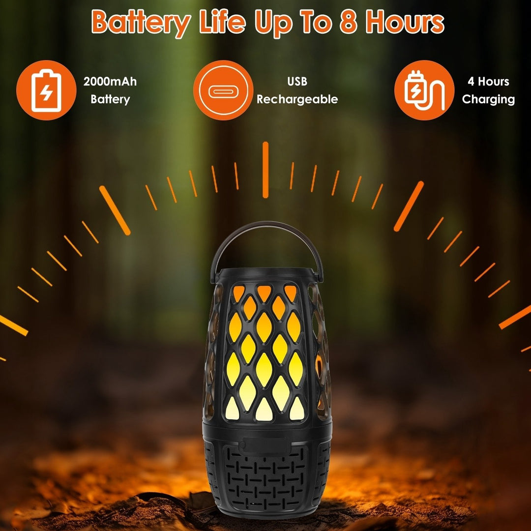 4 In 1 Wireless Outdoor Speaker IPX5 Waterproof LED Flame Speaker Black Image 6