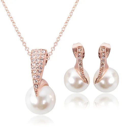 Fashion Jewelry Set for Women Trendy Pearl Earrings Necklace Set for Women Rhinestone Party Earring Jewelry Set Image 2