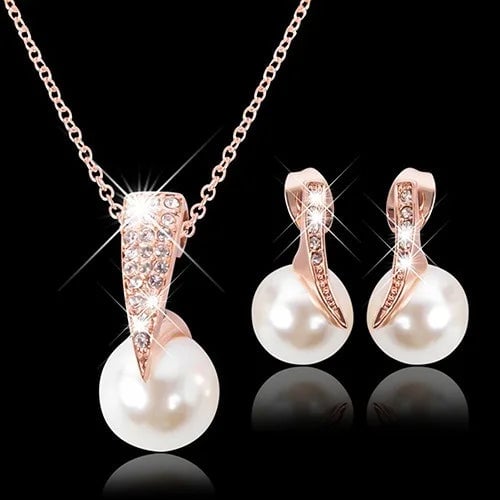 Fashion Jewelry Set for Women Trendy Pearl Earrings Necklace Set for Women Rhinestone Party Earring Jewelry Set Image 3