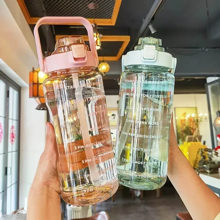 2L Portable Water Bottle Large Capacity Plastic Straw Water Cup Drink Bottle With Time Marker For Outdoor Sports Fitness Image 9