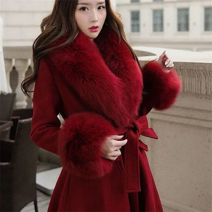 Double-sided Woolen Coat Womens Mid Length Large faux Collar Winter 2023 Fashion Dlim Fitting Knee High Luxury Woolen Image 4