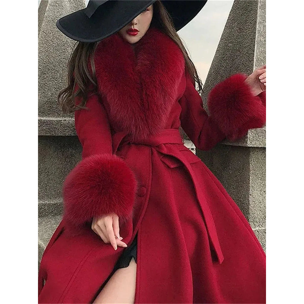 Double-sided Woolen Coat Womens Mid Length Large faux Collar Winter 2023 Fashion Dlim Fitting Knee High Luxury Woolen Image 9