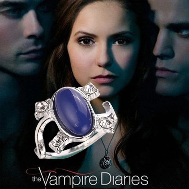 The Vampire Diaries Rings For Women Elena Gilbert Blue Stone Rings Movie Jewelry Image 1