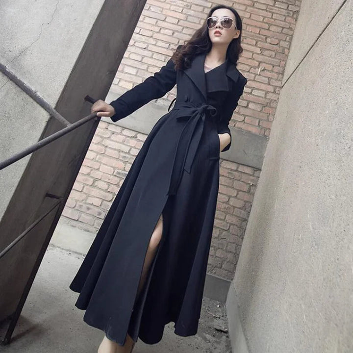 Womens Korean Slim Belt Black Formal Trench Coat Leisure Long Windbreaker Female Outwear Spring Autumn 2023 Image 1