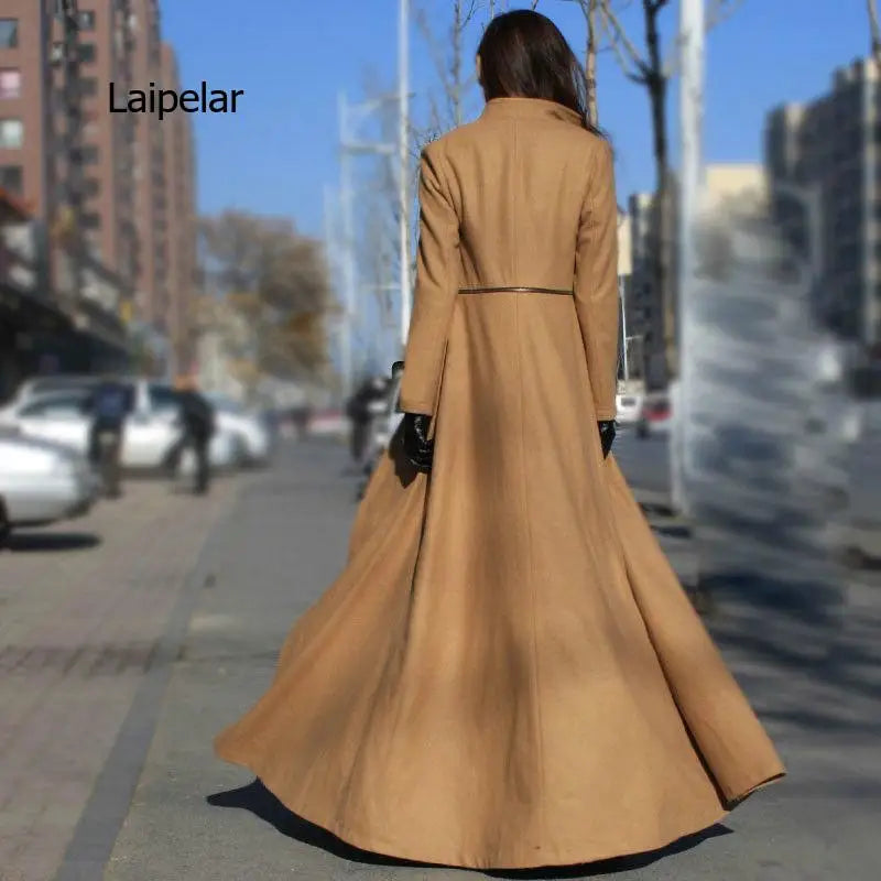 Women Wool Blends Autumn And Winter Large Size Goddess Slim Big Swing Split Ends Mopping Long Section Wool Woolen Cloth Image 1