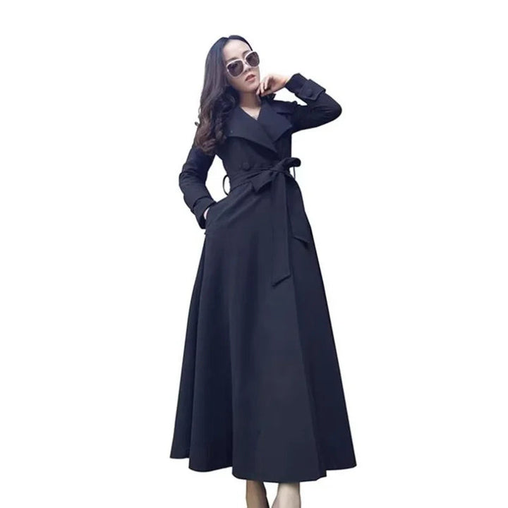 Womens Korean Slim Belt Black Formal Trench Coat Leisure Long Windbreaker Female Outwear Spring Autumn 2023 Image 4