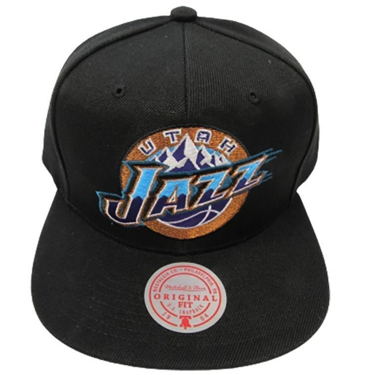 Utah Jazz Mens OSFA Mitchell and Ness Flatbrim Snapback Black Hat 32 Image 2