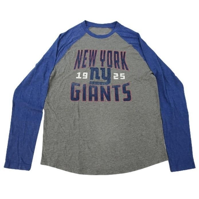 York Giants NY Mens Size L Large Gray Blue Raglan Shirt Image 4