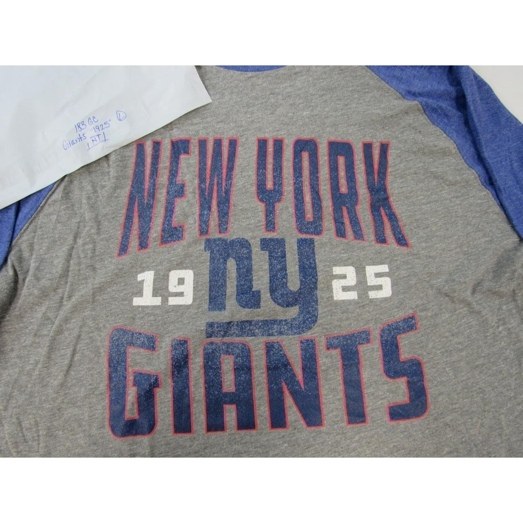 York Giants NY Mens Size L Large Gray Blue Raglan Shirt Image 4