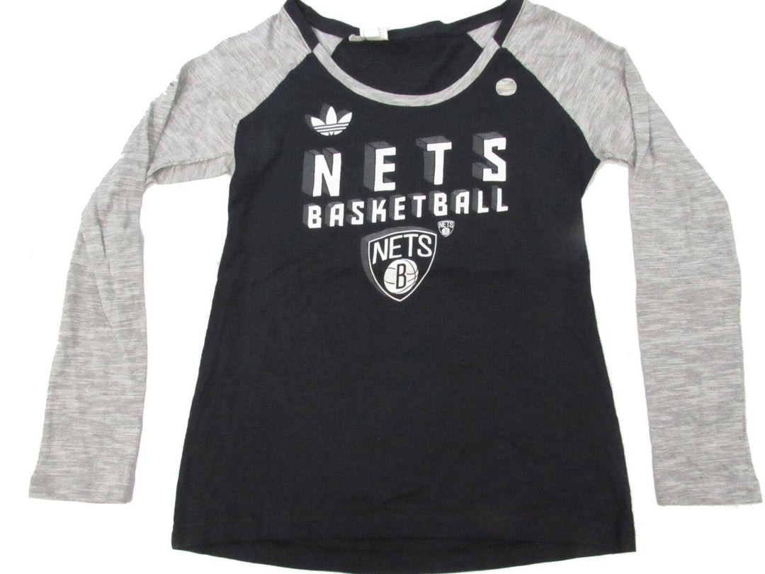 Brooklyn Nets Womens Size L Large Black Long Sleeve Raglan Adidas Shirt Image 1